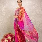 Multi Coloured Pure Georgette Lehariya Saree | Aari, Sequin & Zardozi Work | Jaipurio Designer Collection